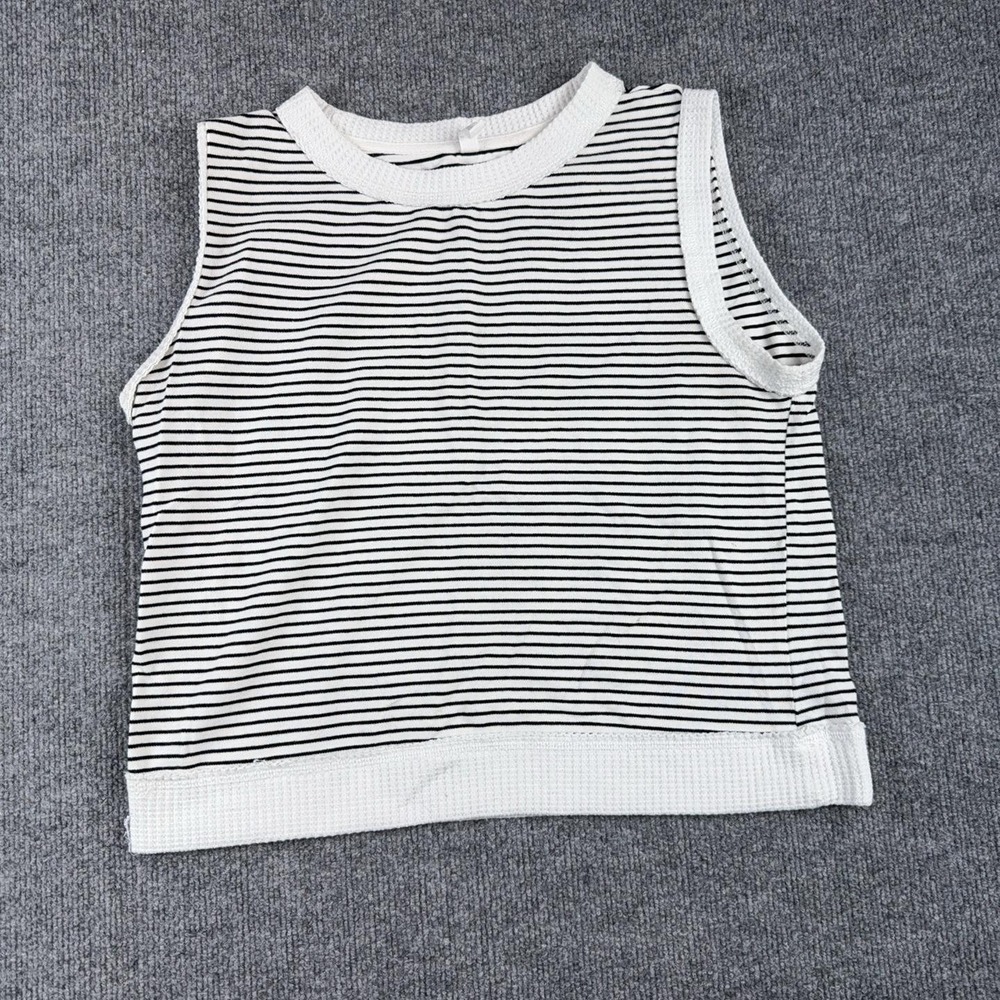 Wishlist Tank Top Womens Large White Black Striped Crew Neck Knit Sleeveless